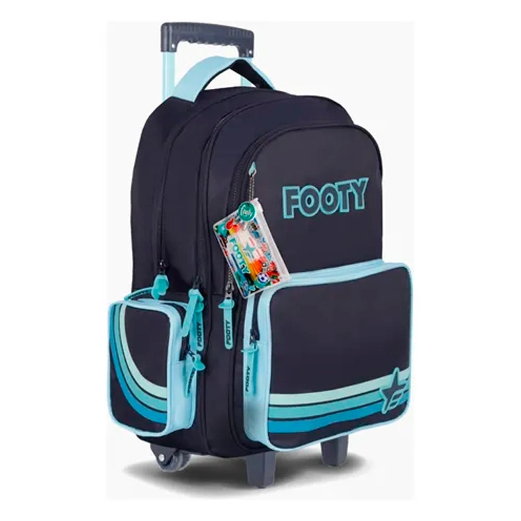 Mochila Escolar Footy 2026 Color Line Azul con Carro 18" Art.F26431